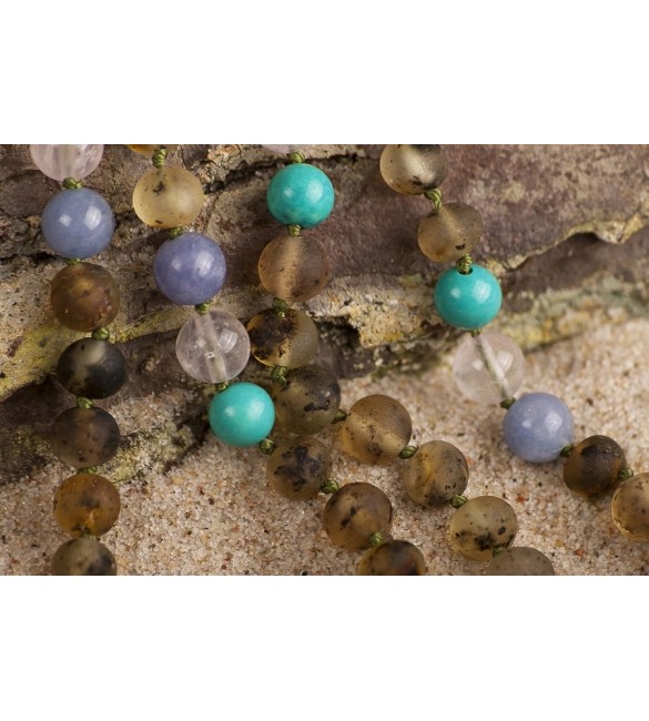 Amber teething necklace - Gemstone - Turquoise - Aquamarine - Quartz